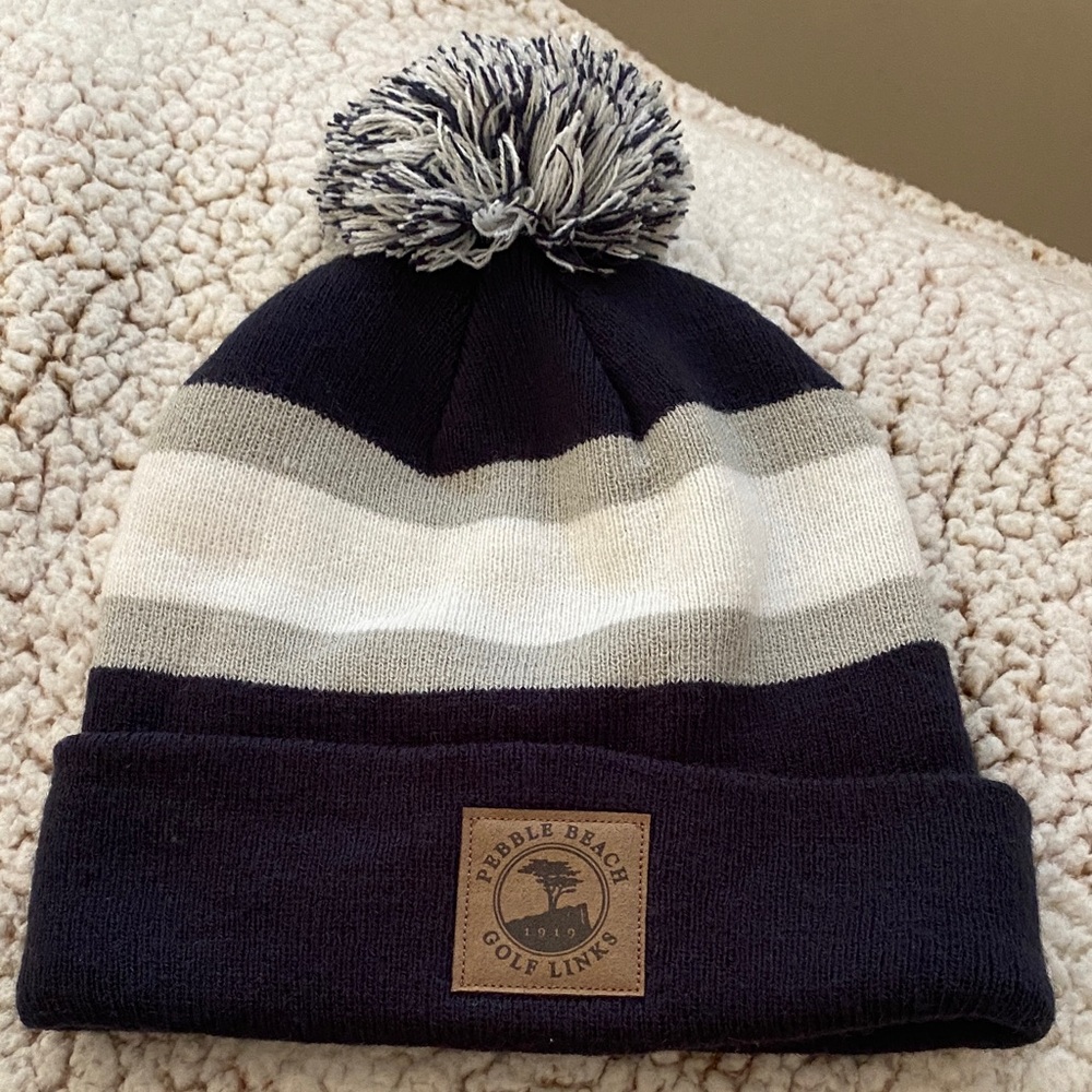 Pebble Beach Kids' Blue and White Striped Beanie